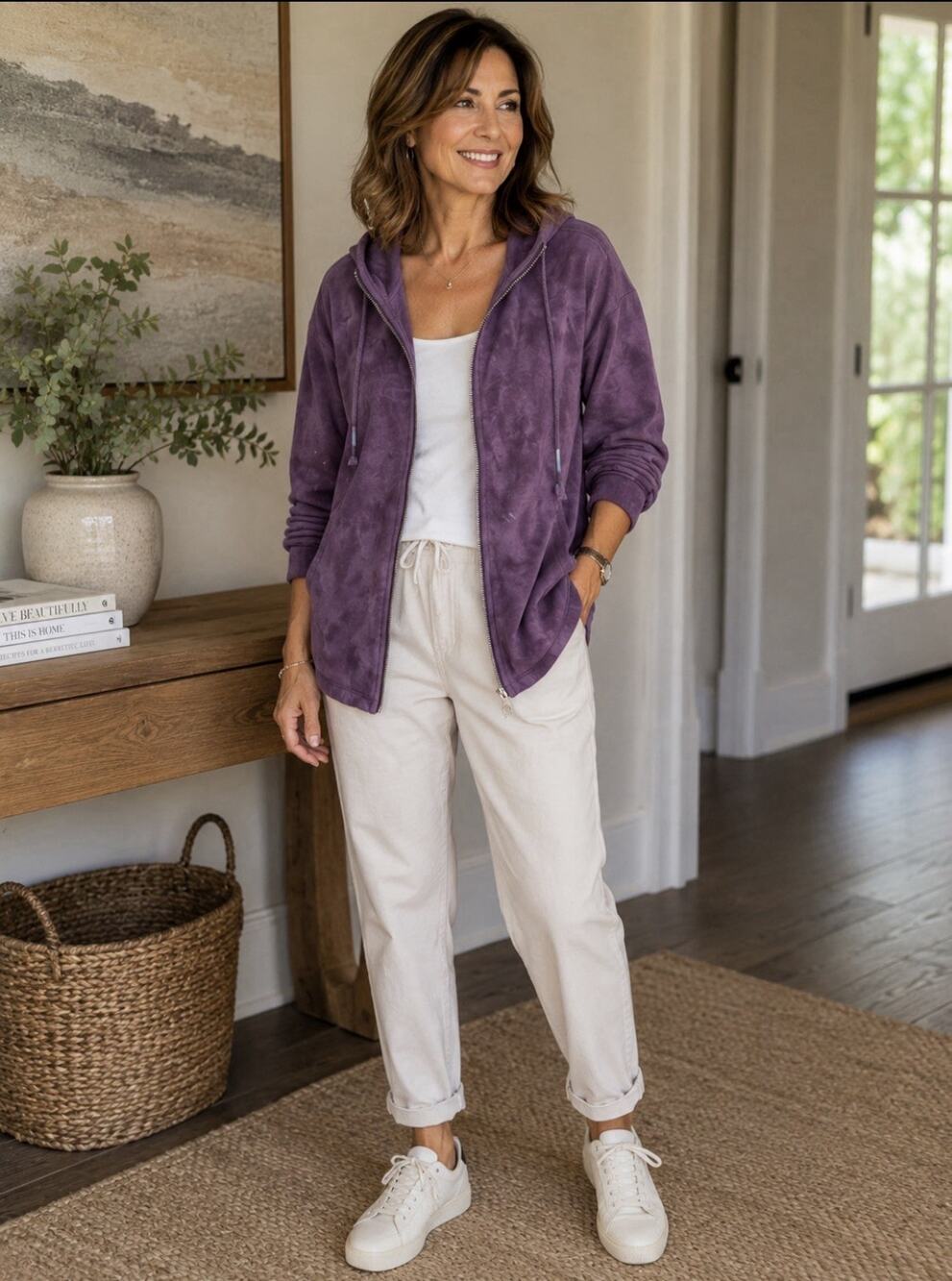 Chico’s Weekend Purple Full Zip Mock Neck French Terry Jacket Sz Xl